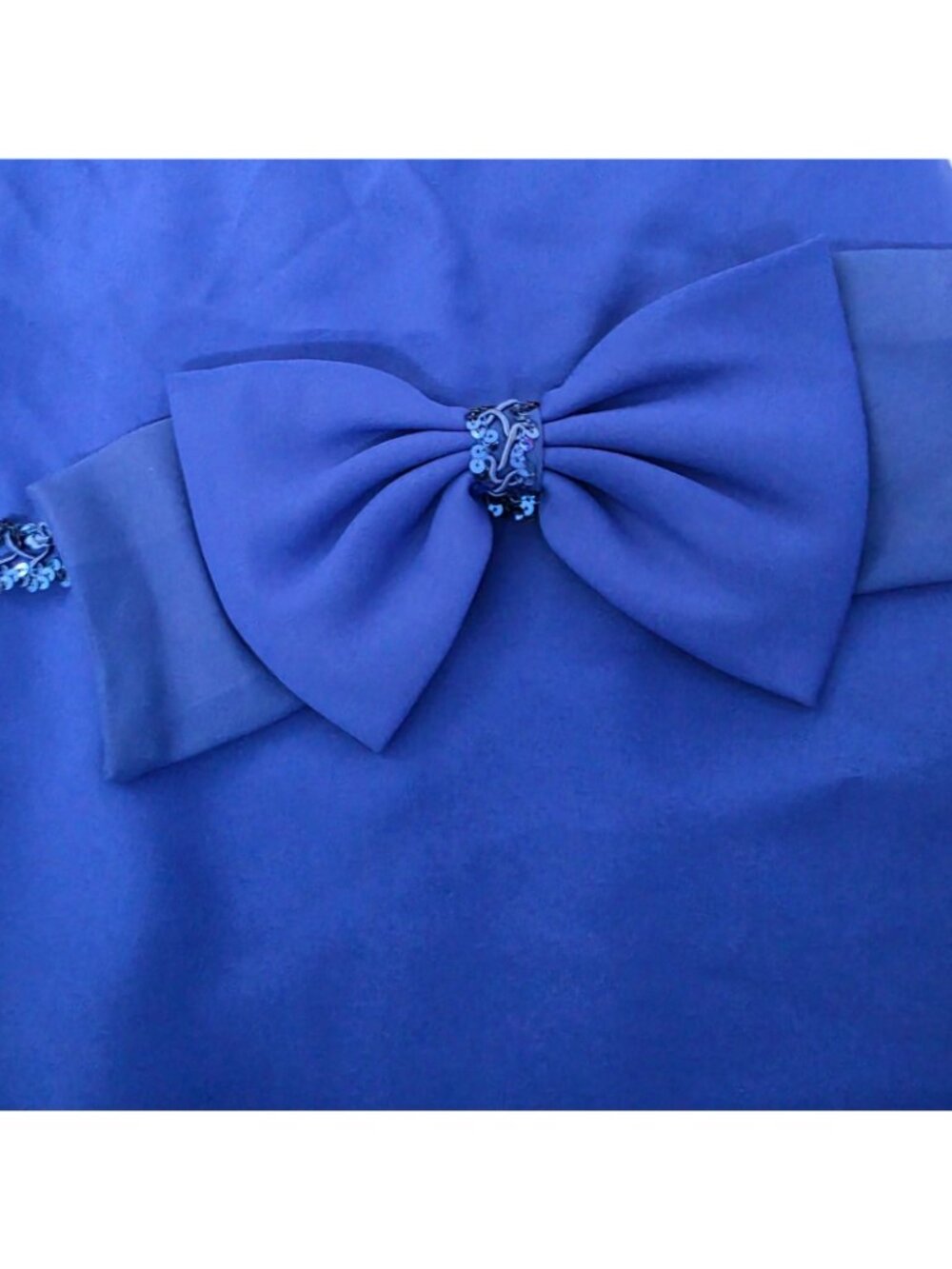 Vintage After Dark Blue Sequin Bow Peplum Dress Womens 11/12 80s 90s Cocktail - Picture 5 of 16